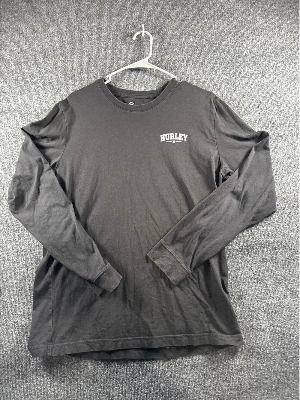 Hurley Men's Long Sleeve T-Shirt Large Black Logo Crew Neck Cotton Casual